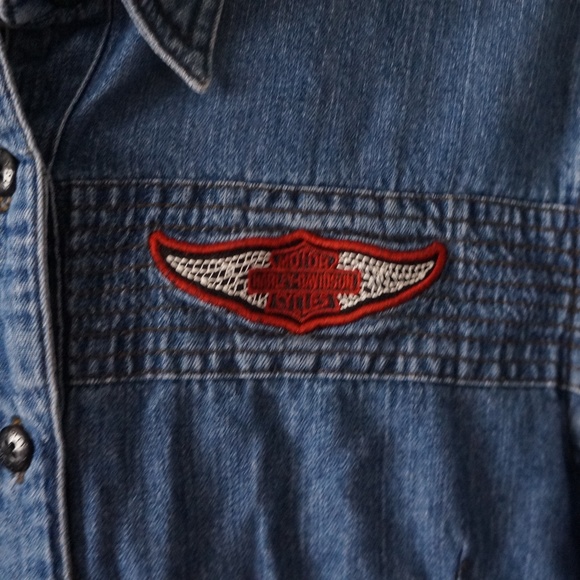 Harley Davidson Women Denim Button Shirt Small - Picture 3 of 7